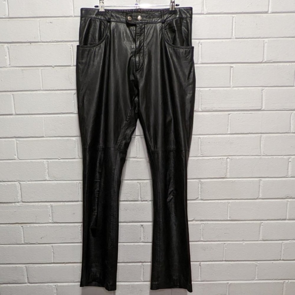 Rivet Korea Genuine Black Leather Straight Leg Motorcycle Pants